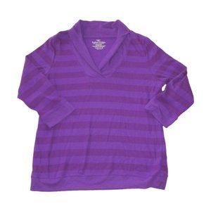 Faded Glory Pullover Sweater Womens Size XL (16-18) Purple Stripe 3/4 Sleeve Top